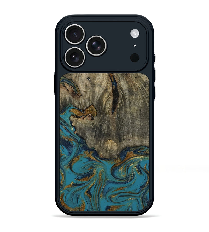 iPhone 17 Pro Max Wood Phone Case - Jerry (Teal & Gold, 800423)