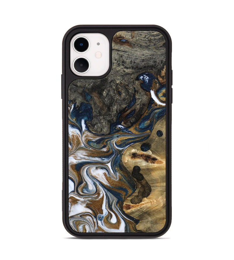 iPhone 11 Wood Phone Case - August (Teal & Gold, 800424)