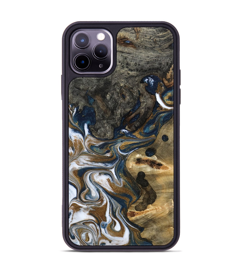 iPhone 11 Pro Max Wood Phone Case - August (Teal & Gold, 800424)