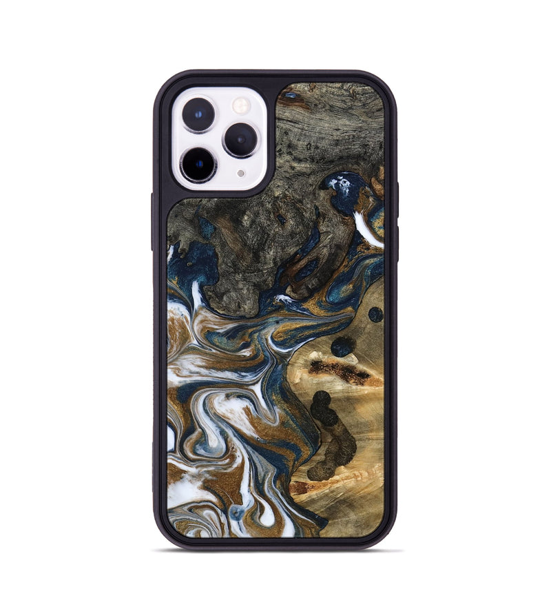 iPhone 11 Pro Wood Phone Case - August (Teal & Gold, 800424)