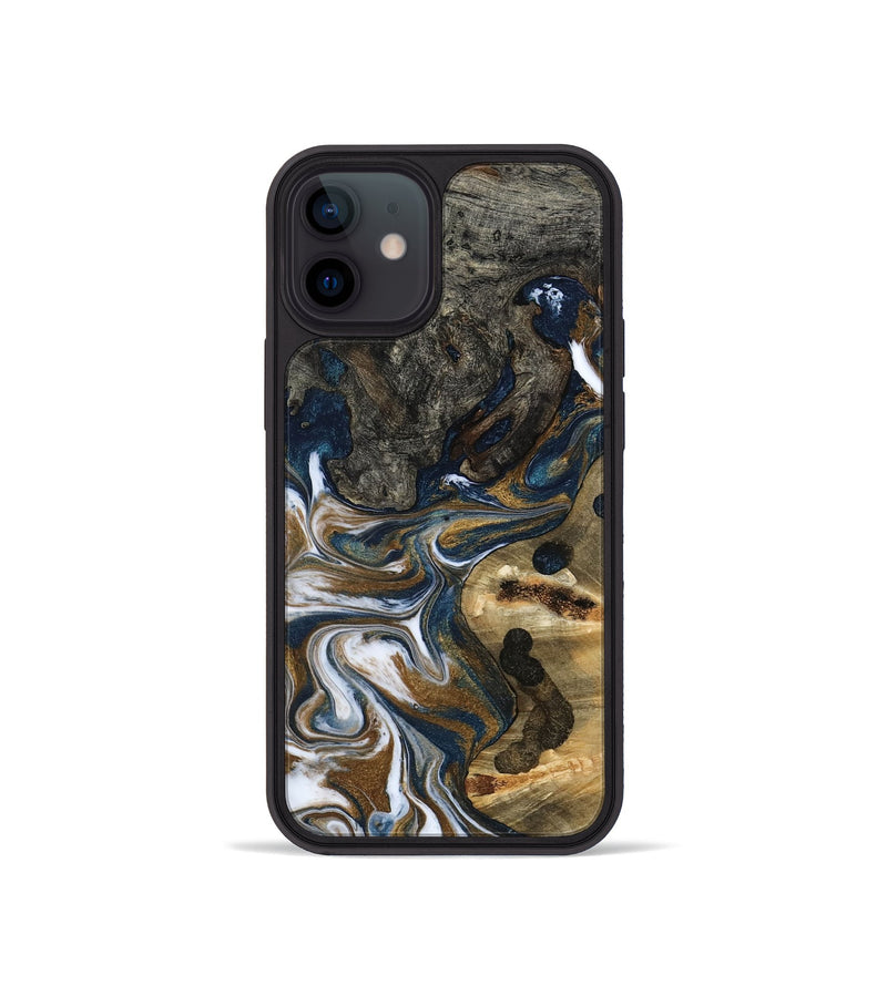 iPhone 12 mini Wood Phone Case - August (Teal & Gold, 800424)