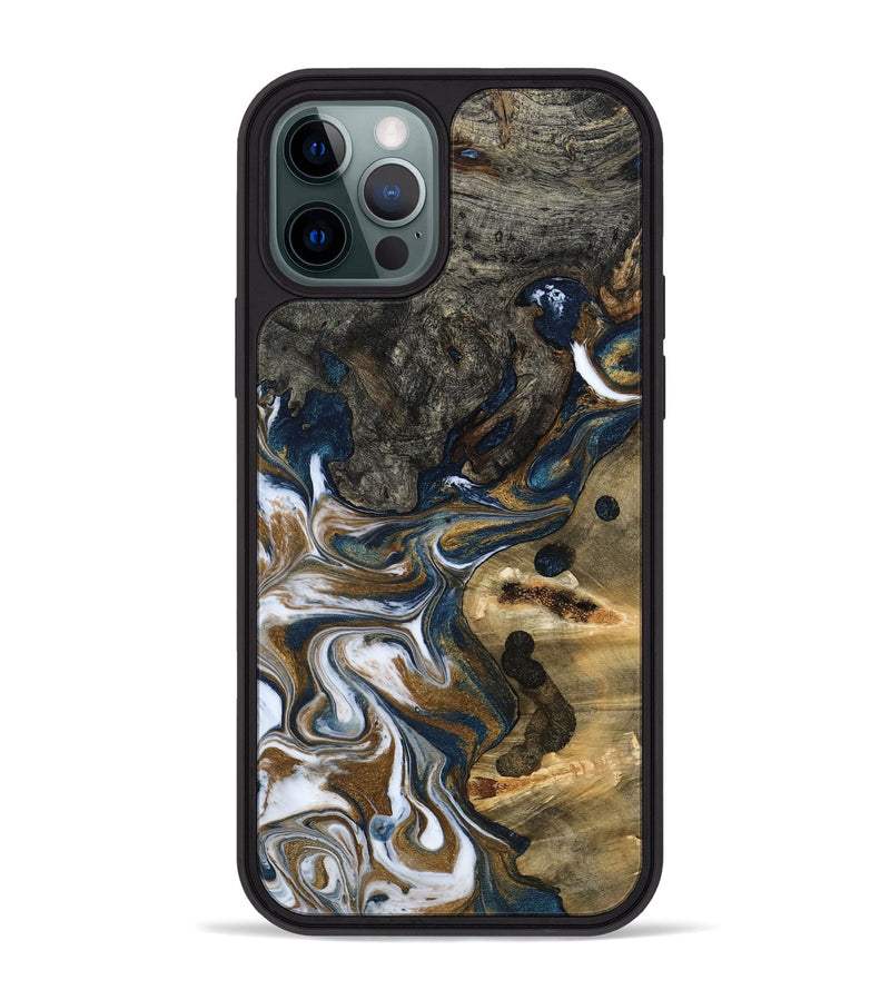 iPhone 12 Pro Max Wood Phone Case - August (Teal & Gold, 800424)