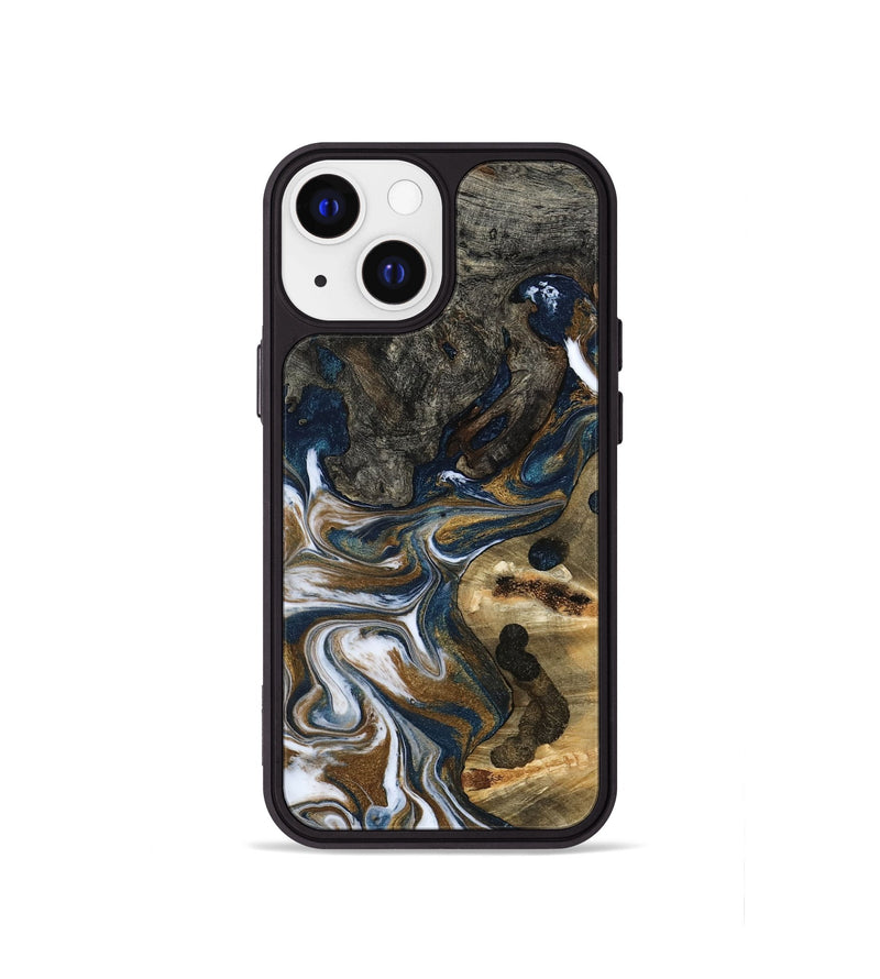 iPhone 13 mini Wood Phone Case - August (Teal & Gold, 800424)