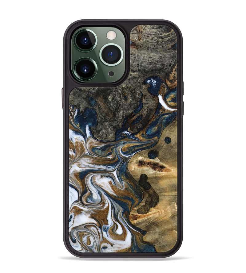 iPhone 13 Pro Max Wood Phone Case - August (Teal & Gold, 800424)