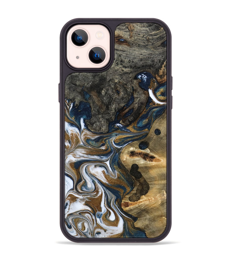 iPhone 14 Plus Wood Phone Case - August (Teal & Gold, 800424)