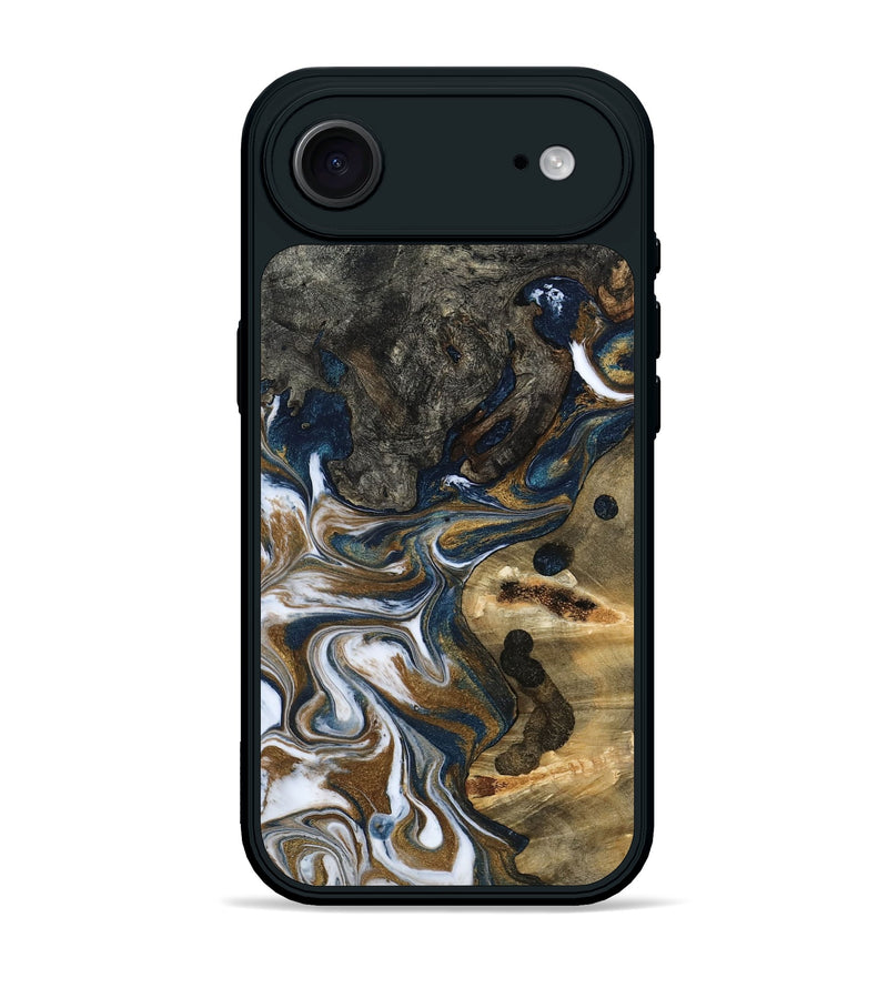 iPhone 17 Air Wood Phone Case - August (Teal & Gold, 800424)