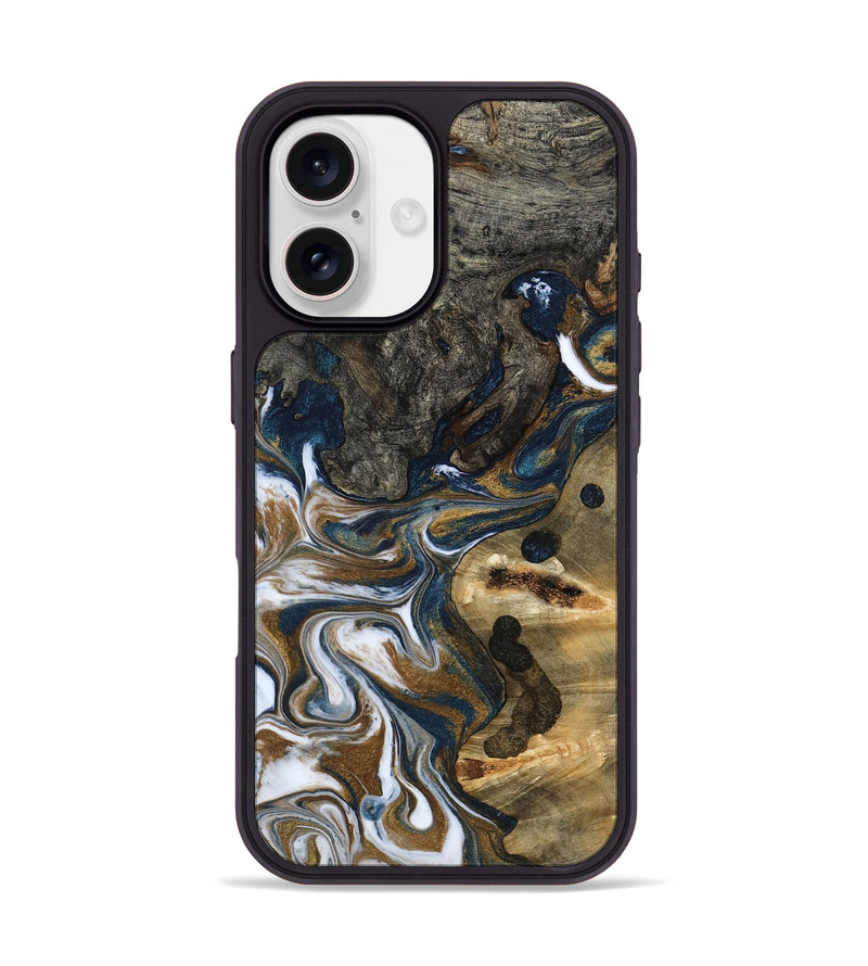 iPhone 17 Wood Phone Case - August (Teal & Gold, 800424)