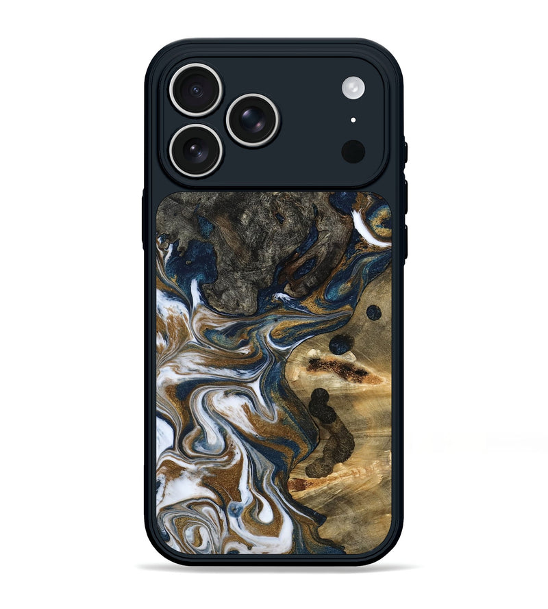 iPhone 17 Pro Max Wood Phone Case - August (Teal & Gold, 800424)
