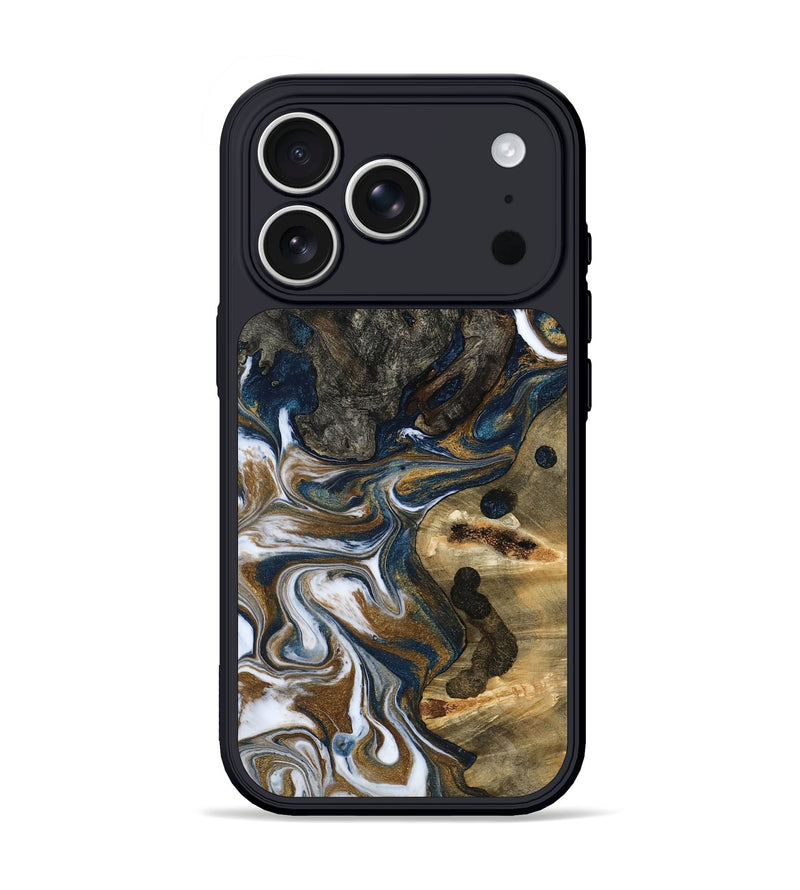 iPhone 17 Pro Wood Phone Case - August (Teal & Gold, 800424)