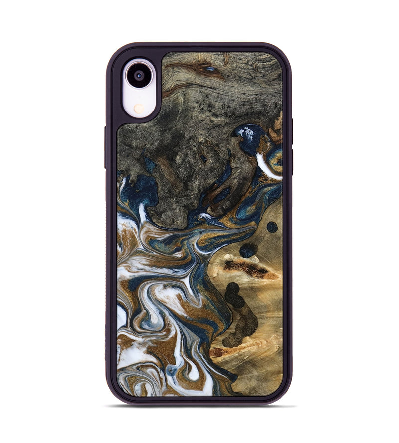 iPhone Xr Wood Phone Case - August (Teal & Gold, 800424)