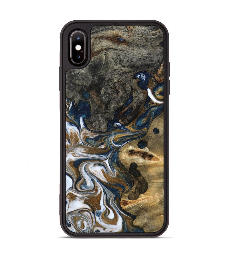 iPhone Xs Max Wood Phone Case - August (Teal & Gold, 800424)