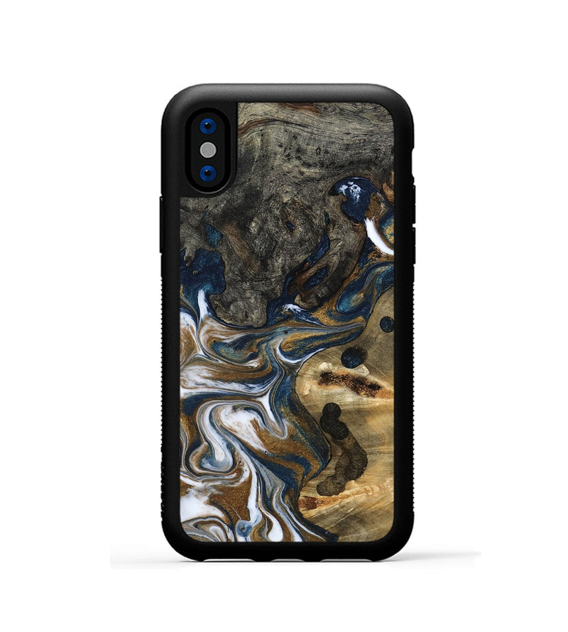 iPhone Xs Wood Phone Case - August (Teal & Gold, 800424)