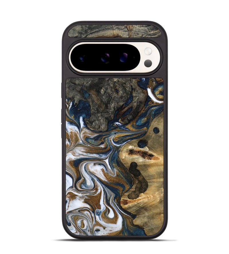 Pixel 9 Pro Wood Phone Case - August (Teal & Gold, 800424)