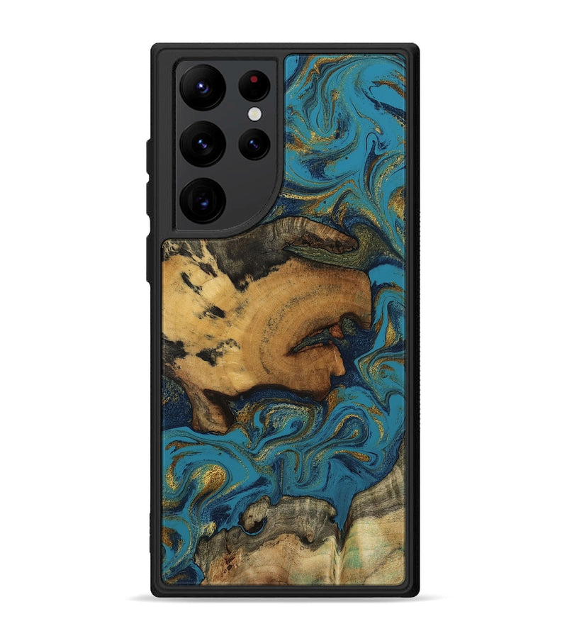 Galaxy S22 Ultra Wood Phone Case - Scarlet (Teal & Gold, 800425)