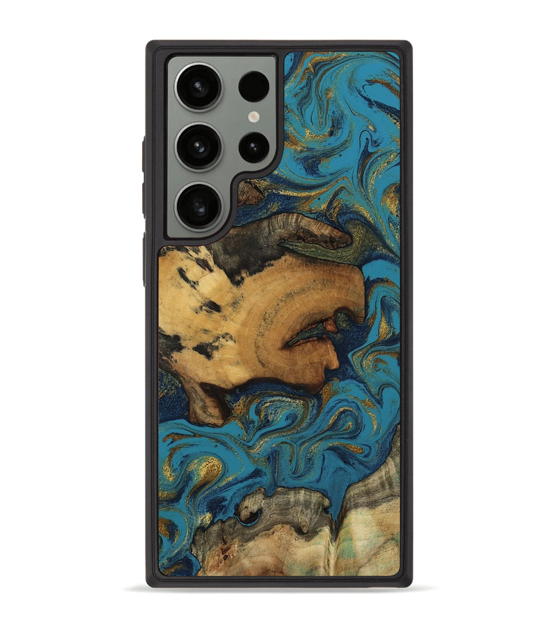 Galaxy S23 Ultra Wood Phone Case - Scarlet (Teal & Gold, 800425)
