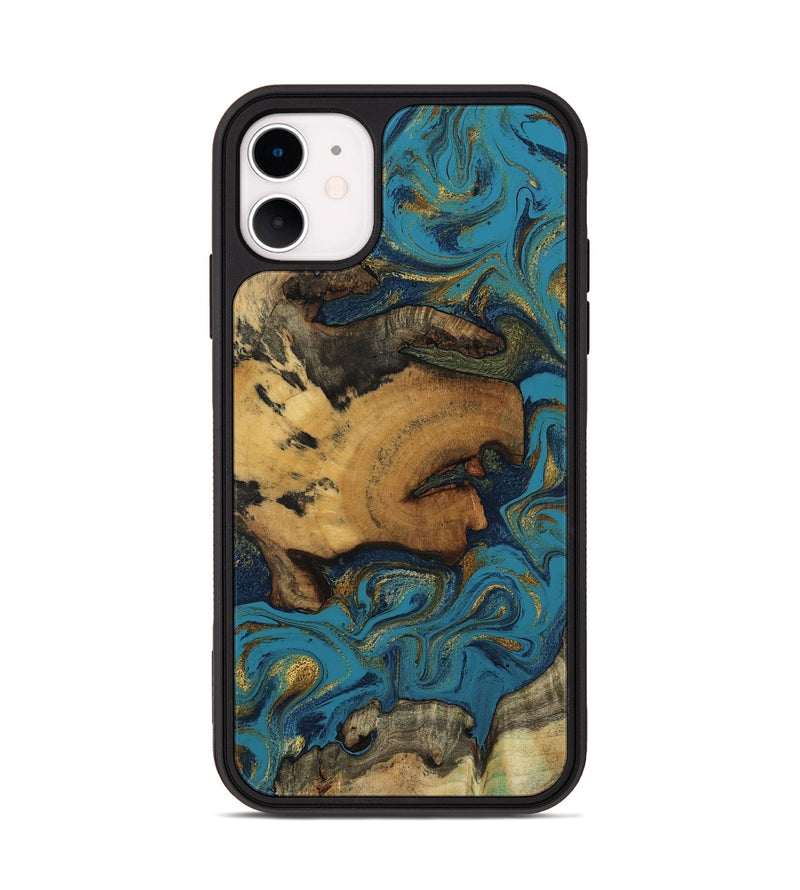 iPhone 11 Wood Phone Case - Scarlet (Teal & Gold, 800425)