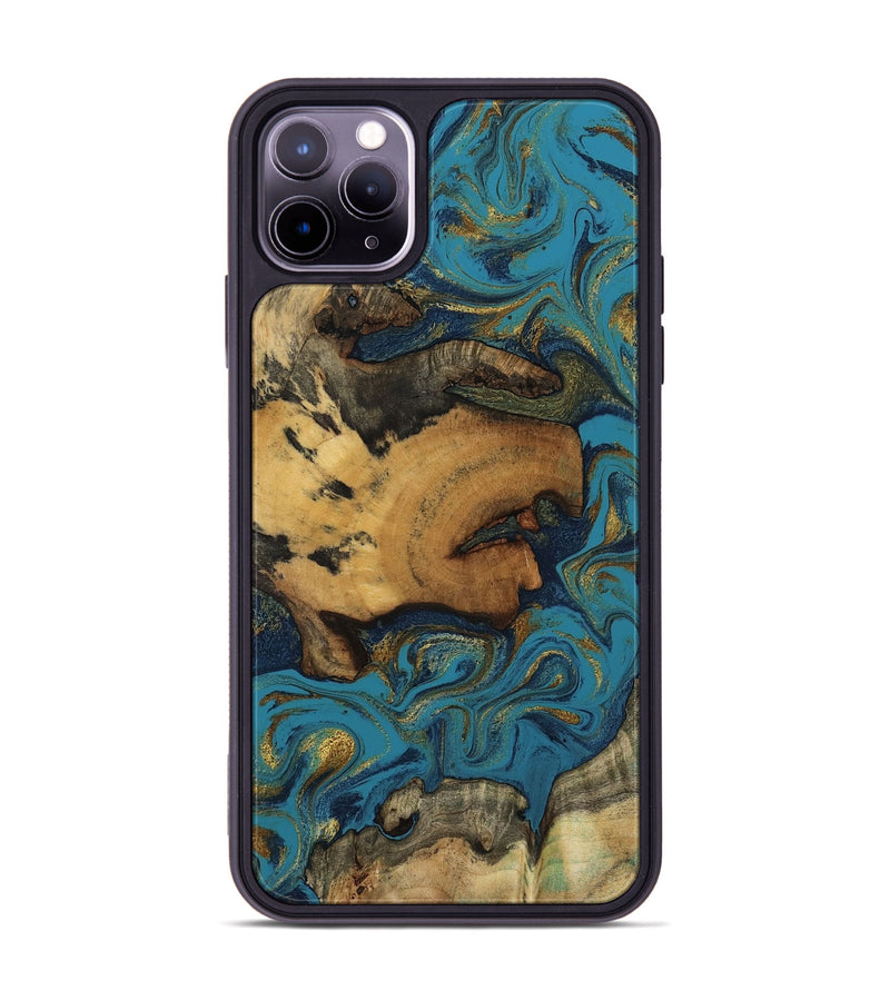 iPhone 11 Pro Max Wood Phone Case - Scarlet (Teal & Gold, 800425)