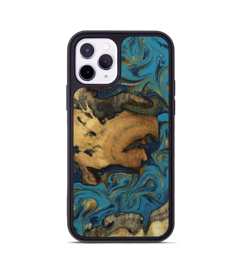 iPhone 11 Pro Wood Phone Case - Scarlet (Teal & Gold, 800425)