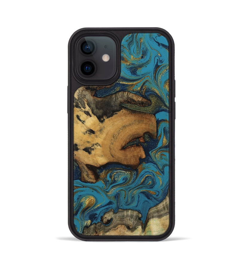 iPhone 12 Wood Phone Case - Scarlet (Teal & Gold, 800425)