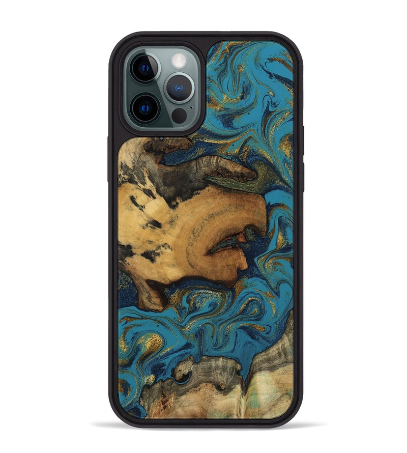 iPhone 12 Pro Max Wood Phone Case - Scarlet (Teal & Gold, 800425)