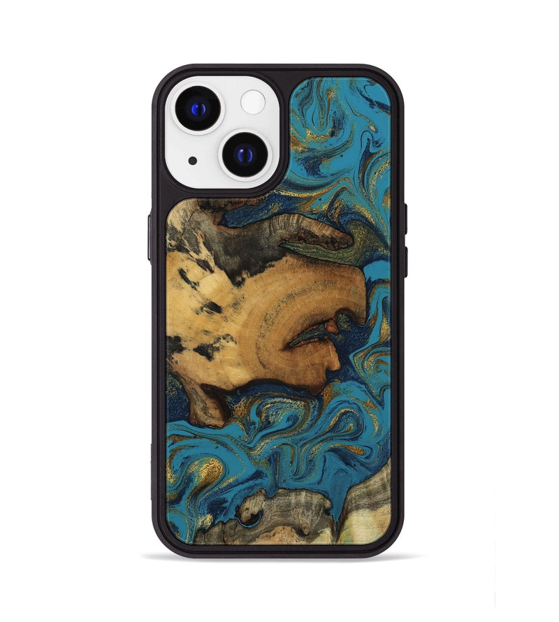 iPhone 13 Wood Phone Case - Scarlet (Teal & Gold, 800425)