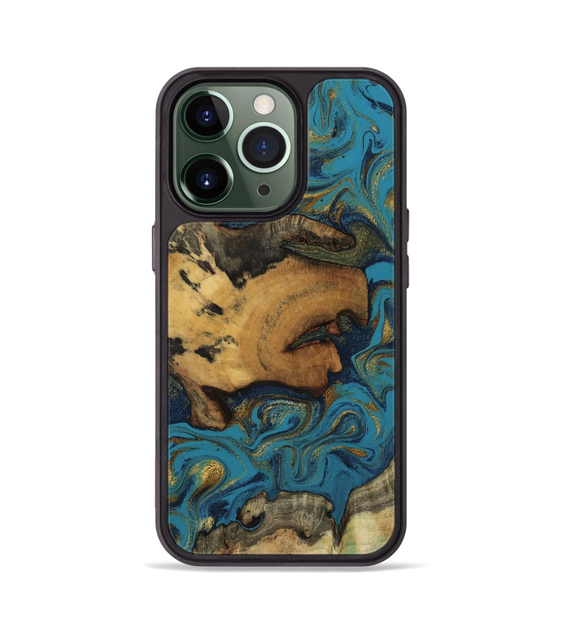 iPhone 13 Pro Wood Phone Case - Scarlet (Teal & Gold, 800425)