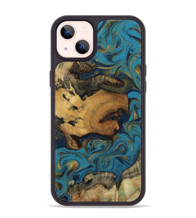 iPhone 14 Plus Wood Phone Case - Scarlet (Teal & Gold, 800425)