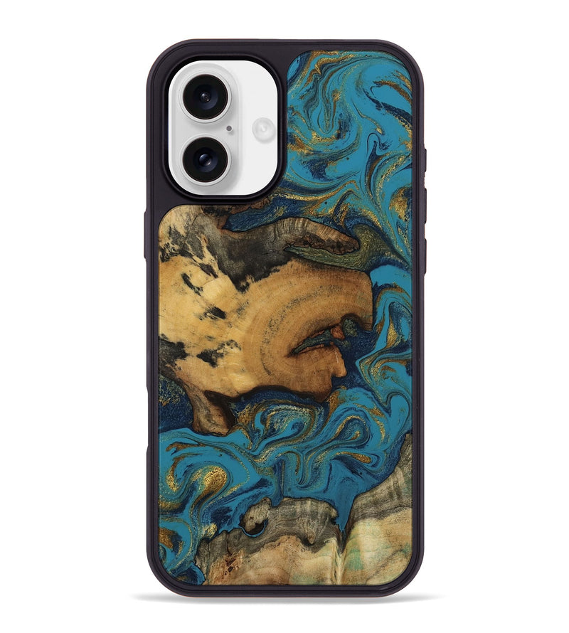 iPhone 16 Plus Wood Phone Case - Scarlet (Teal & Gold, 800425)