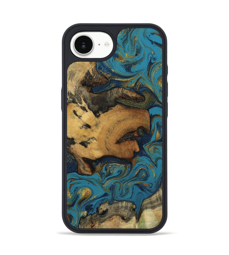 iPhone 16e Wood Phone Case - Scarlet (Teal & Gold, 800425)