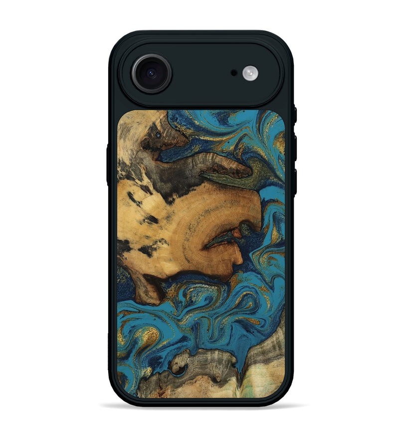 iPhone 17 Air Wood Phone Case - Scarlet (Teal & Gold, 800425)