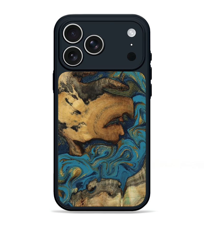 iPhone 17 Pro Max Wood Phone Case - Scarlet (Teal & Gold, 800425)