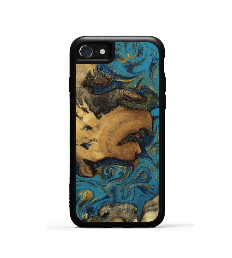 iPhone SE Wood Phone Case - Scarlet (Teal & Gold, 800425)