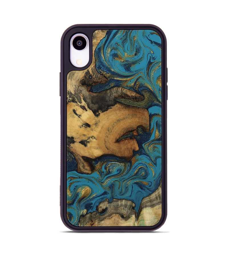 iPhone Xr Wood Phone Case - Scarlet (Teal & Gold, 800425)