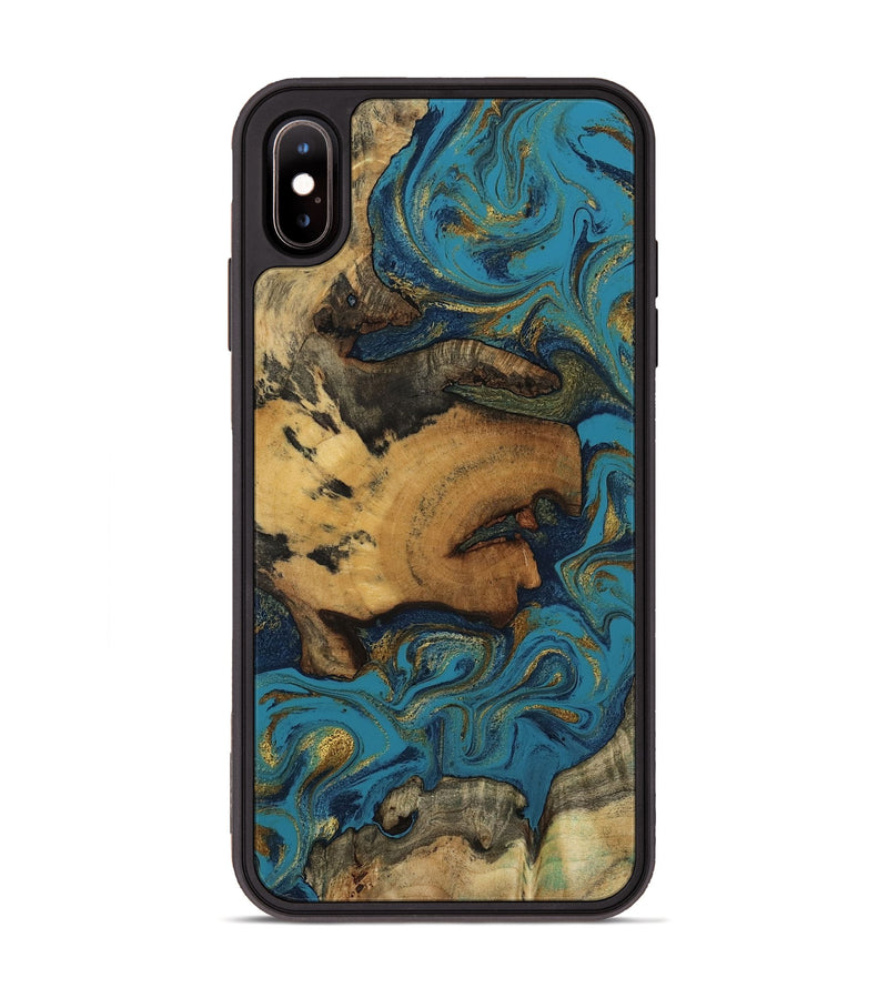 iPhone Xs Max Wood Phone Case - Scarlet (Teal & Gold, 800425)