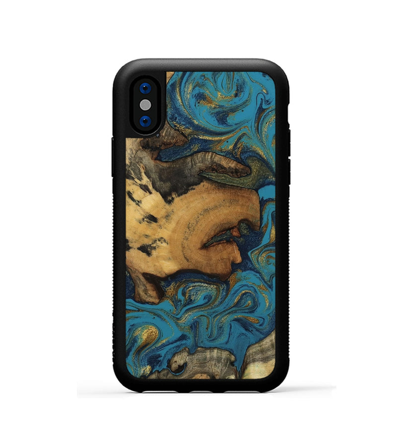iPhone Xs Wood Phone Case - Scarlet (Teal & Gold, 800425)