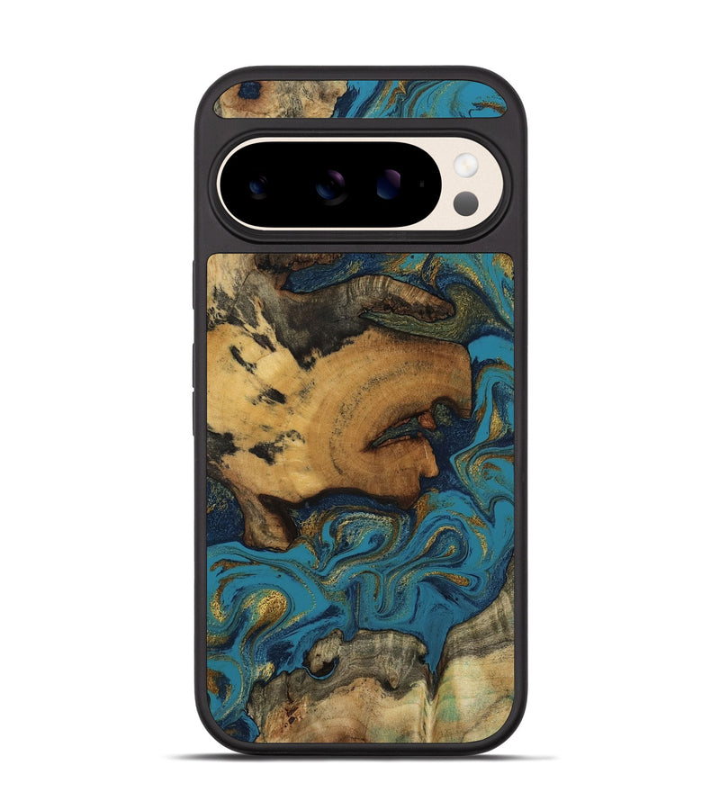 Pixel 10 Wood Phone Case - Scarlet (Teal & Gold, 800425)