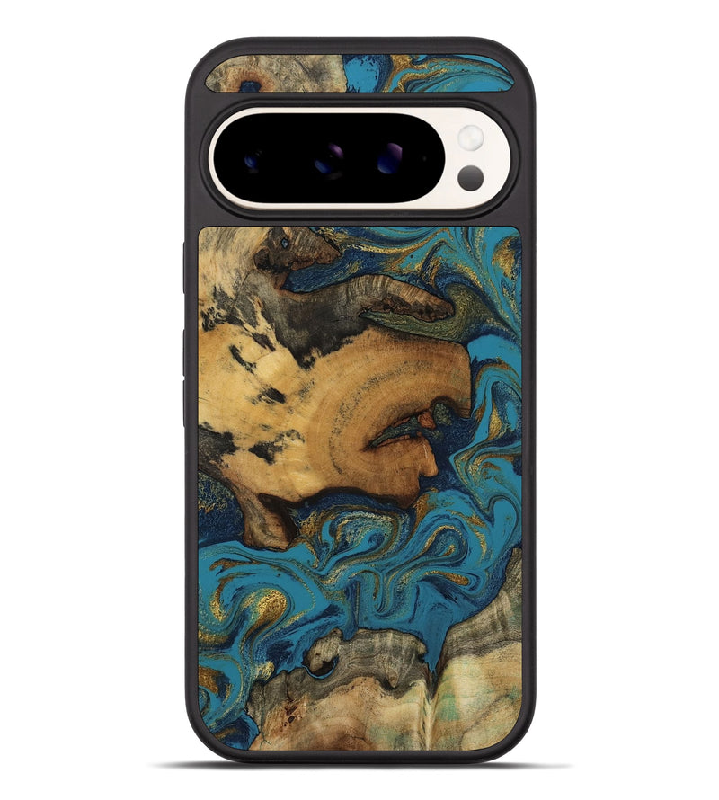 Pixel 10 Pro XL Wood Phone Case - Scarlet (Teal & Gold, 800425)