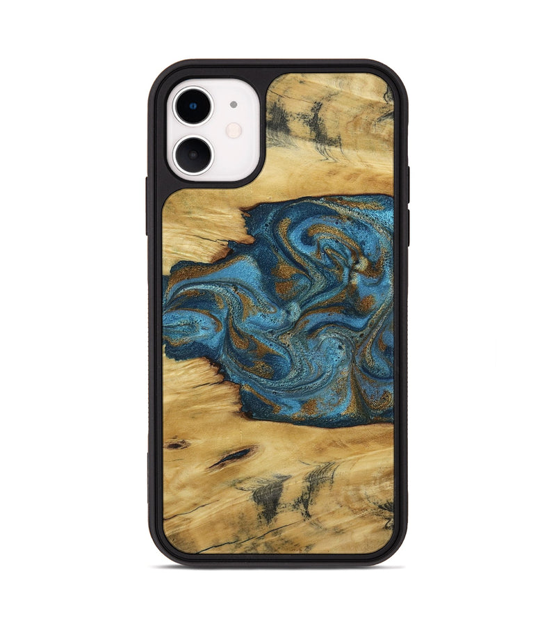 iPhone 11 Wood Phone Case - Jodie (Teal & Gold, 800426)