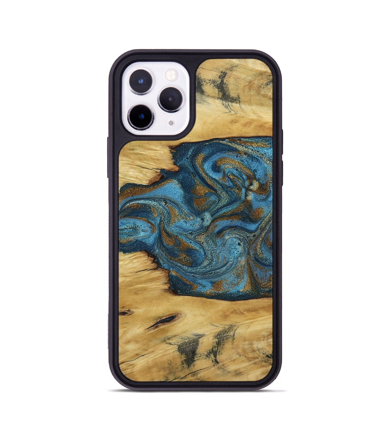 iPhone 11 Pro Wood Phone Case - Jodie (Teal & Gold, 800426)