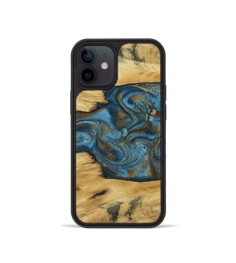 iPhone 12 mini Wood Phone Case - Jodie (Teal & Gold, 800426)