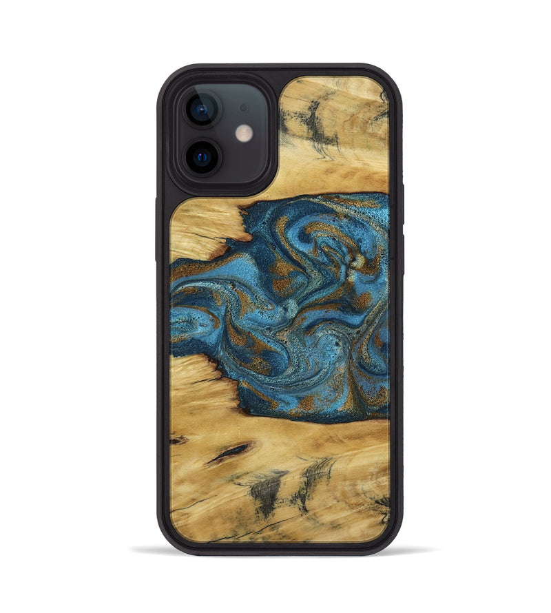 iPhone 12 Wood Phone Case - Jodie (Teal & Gold, 800426)