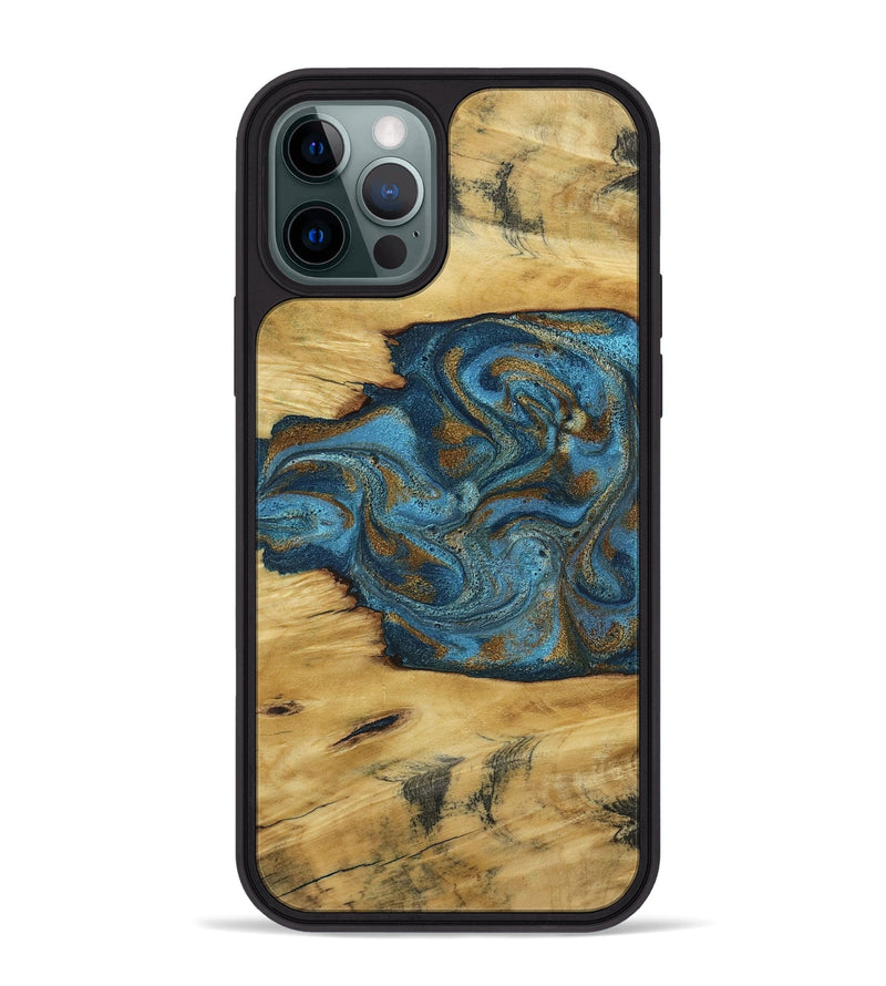 iPhone 12 Pro Max Wood Phone Case - Jodie (Teal & Gold, 800426)