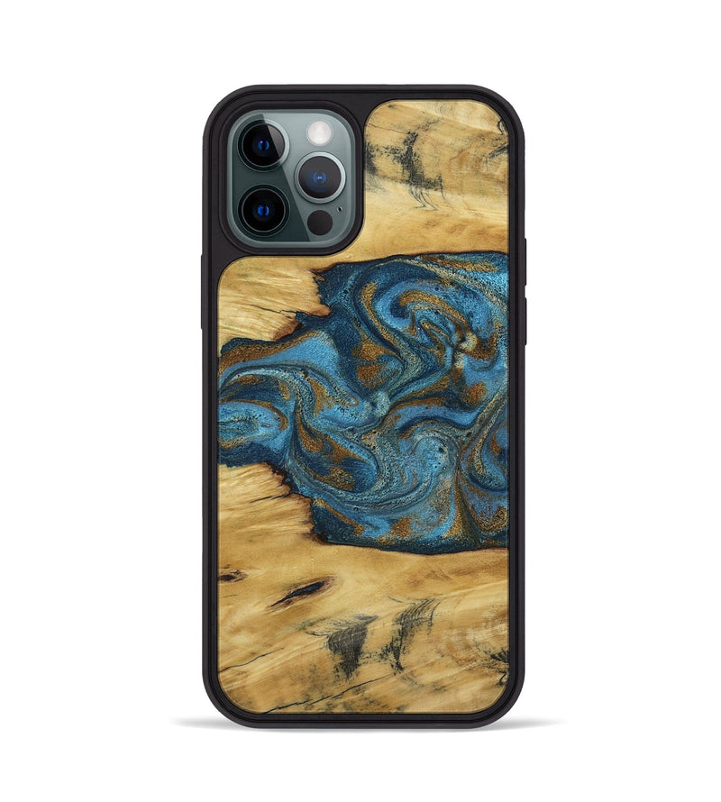iPhone 12 Pro Wood Phone Case - Jodie (Teal & Gold, 800426)