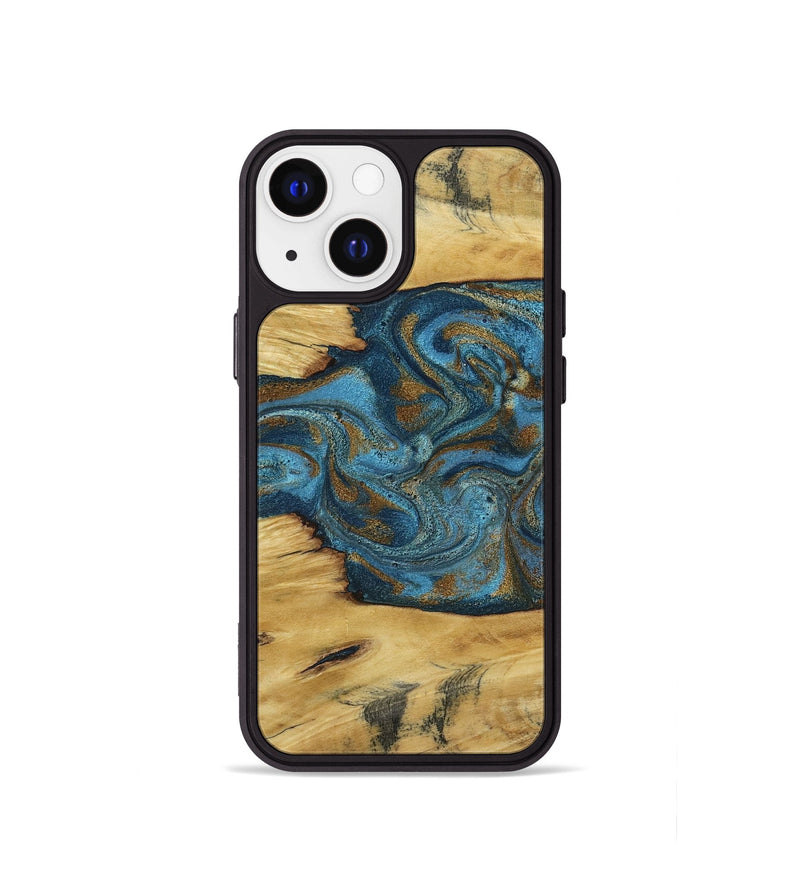 iPhone 13 mini Wood Phone Case - Jodie (Teal & Gold, 800426)