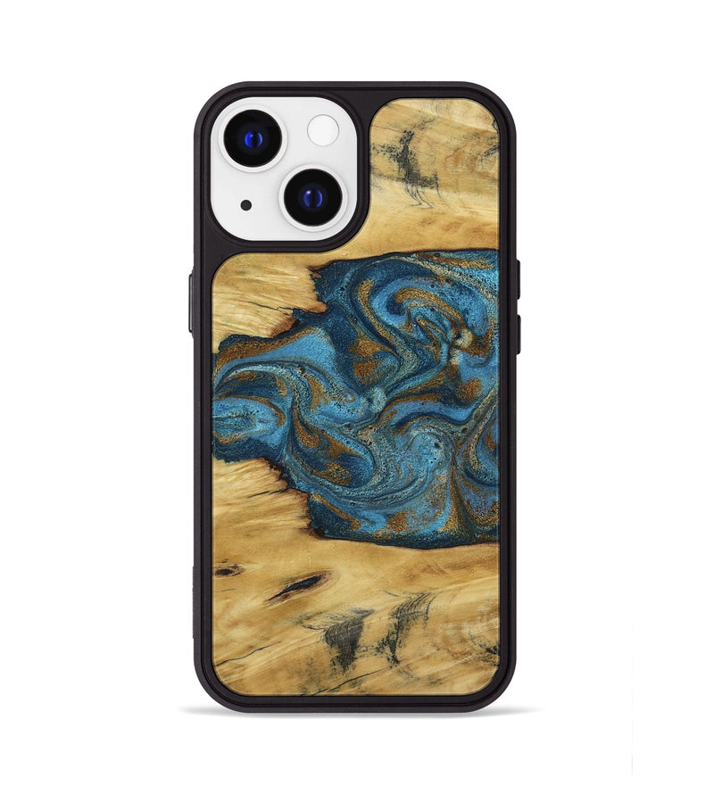 iPhone 13 Wood Phone Case - Jodie (Teal & Gold, 800426)