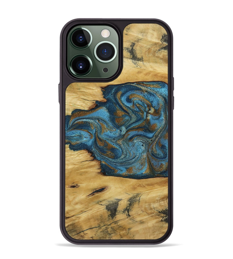 iPhone 13 Pro Max Wood Phone Case - Jodie (Teal & Gold, 800426)