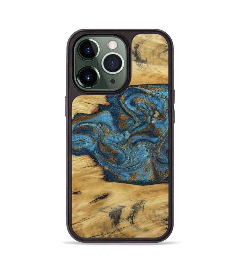 iPhone 13 Pro Wood Phone Case - Jodie (Teal & Gold, 800426)