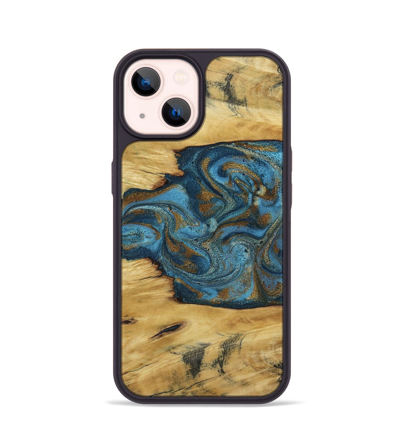 iPhone 14 Wood Phone Case - Jodie (Teal & Gold, 800426)