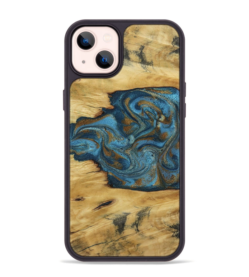 iPhone 14 Plus Wood Phone Case - Jodie (Teal & Gold, 800426)