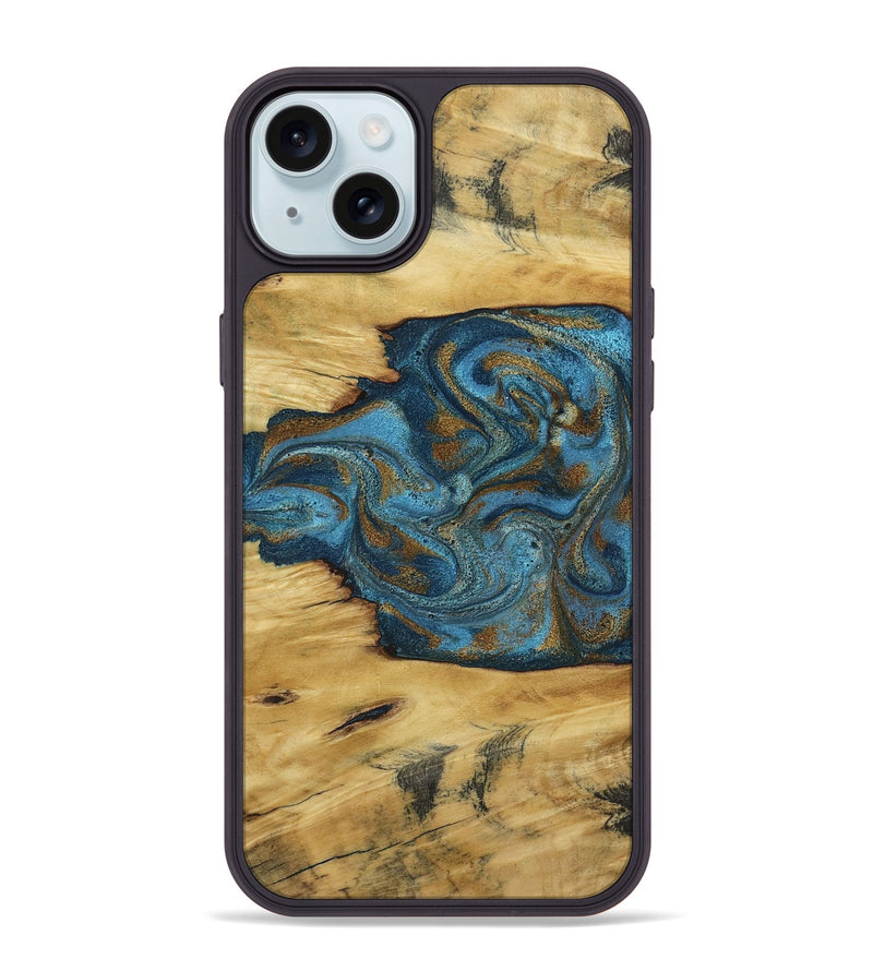 iPhone 15 Plus Wood Phone Case - Jodie (Teal & Gold, 800426)